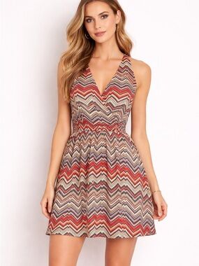 Parker Silk Chevron Boho Geometric Sleeveless Dress Sz XS